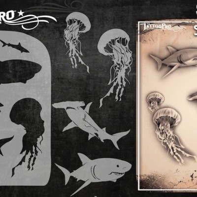 Airbrush Tattoo Pro Stencil Shark Attack